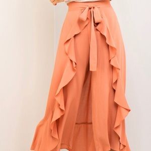 Peach Ruffle Overlay Pants